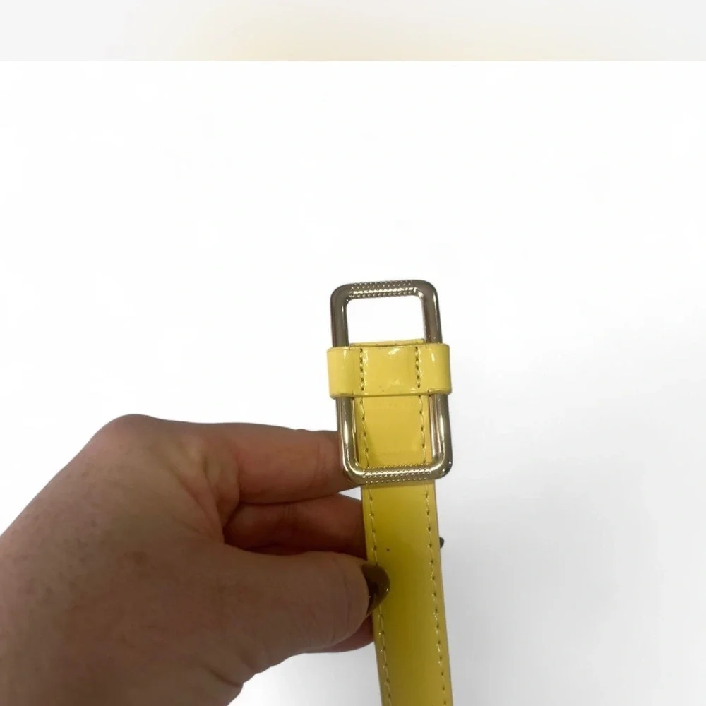 Vintage Yellow Patent Leather Skinny Belt with Silver-tone Hardware Woman's M/L